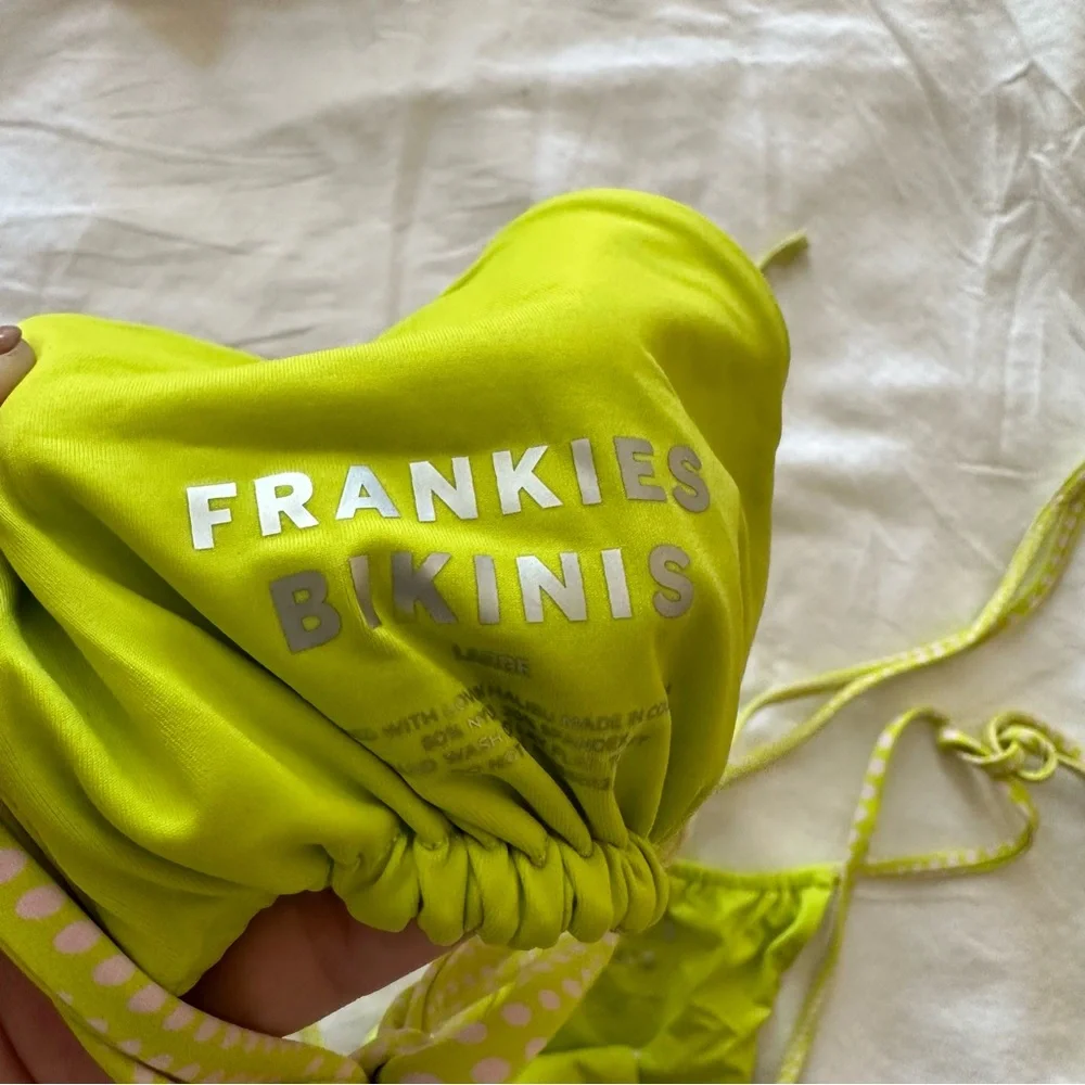 Frankie's Bikinis Neon Lime Patterned String Triangle Bikini